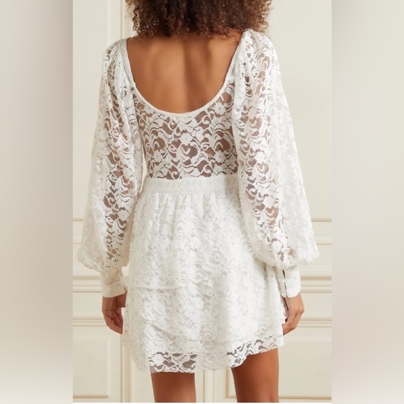 LoveShackFancy Alela White Lace Eyelet Bustier Long Sleeve Mini Dress Sz Small - Picture 4 of 15